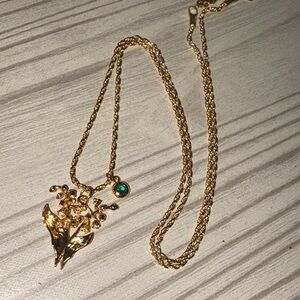 Gold lily of the valley with emerald Pendant Necklace